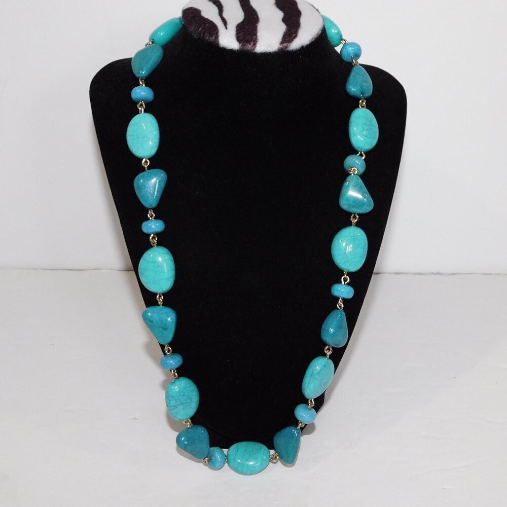 Faux Blue Turquoise Stone look Adjustable Length necklace 25" - 28"
